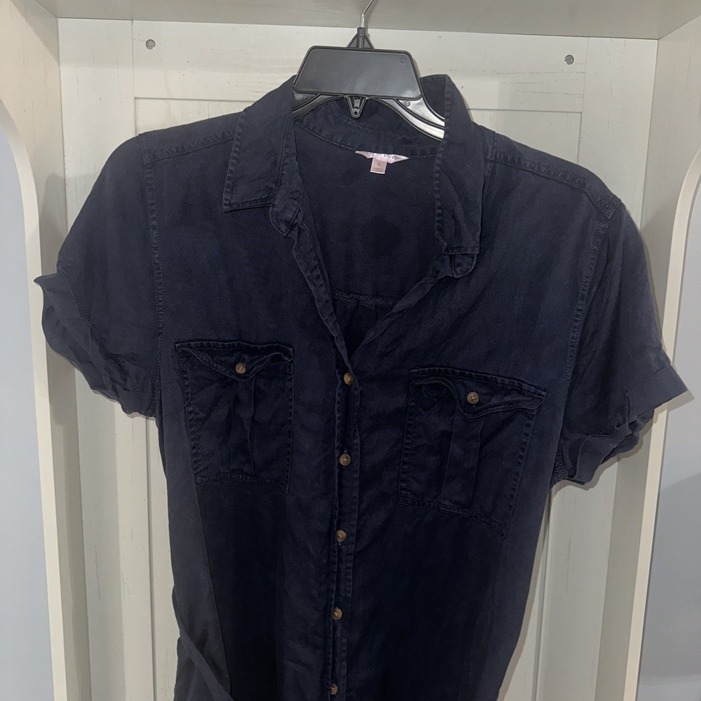 Teddi Rose Navy Tencel Lyocell Button Front Shirt Dress Belted Size XL
